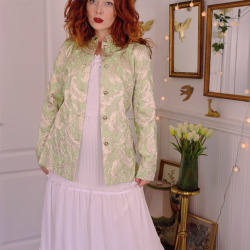 Golden Green Brocade Vintage Jacket | S