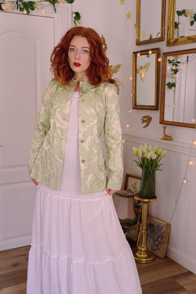 Golden Green Brocade Vintage Jacket | S