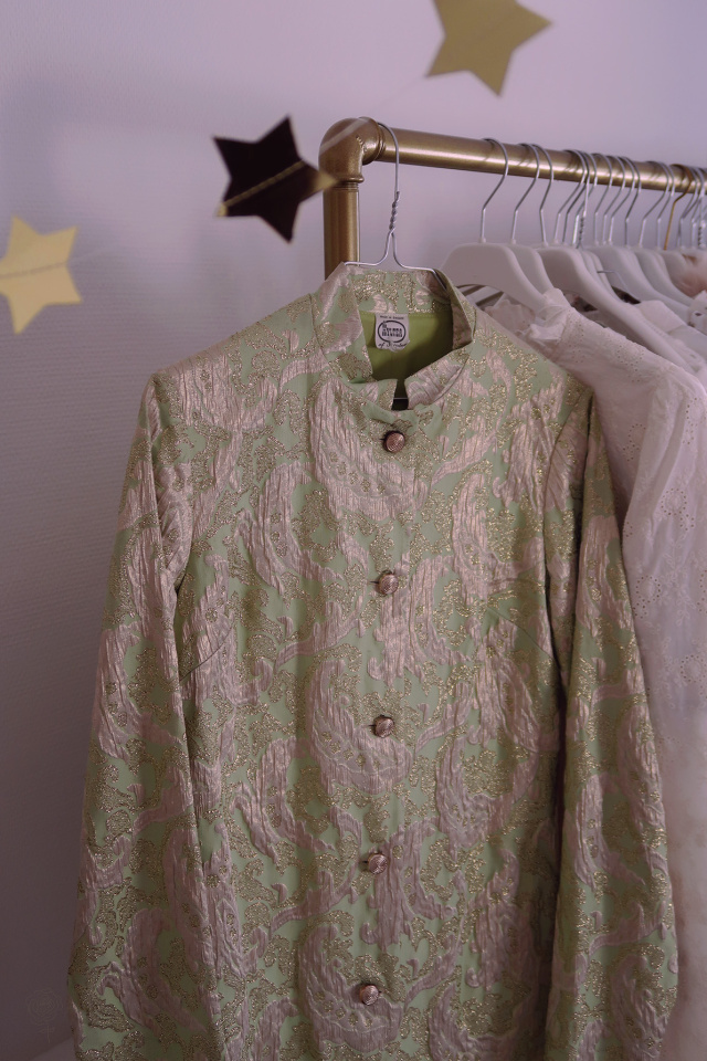 Golden Green Brocade Vintage Jacket | S