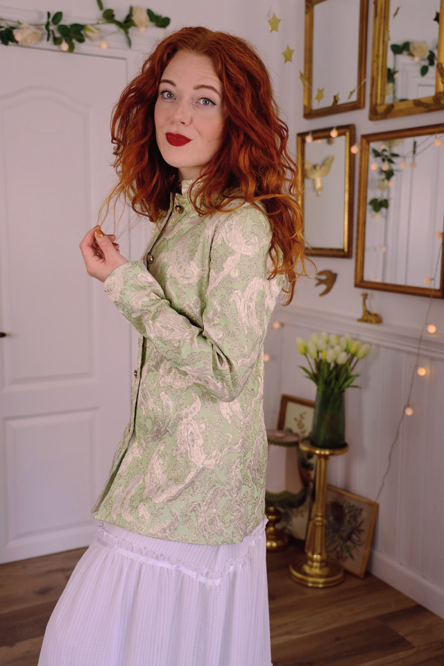 Golden Green Brocade Vintage Jacket | S