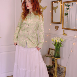 Golden Green Brocade Vintage Jacket | S