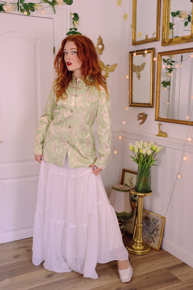 Golden Green Brocade Vintage Jacket | S