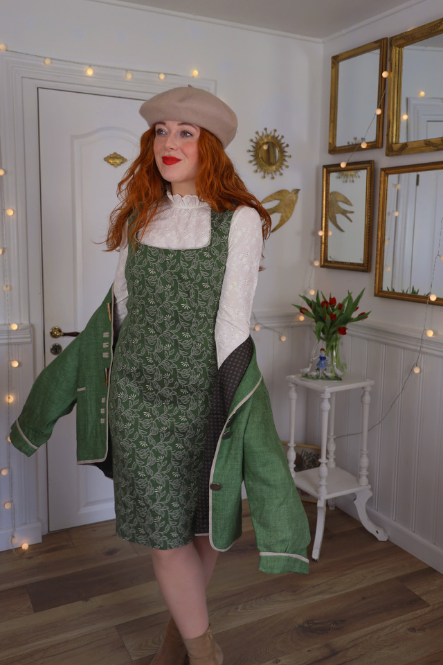 Green Earthy Leaf Vintage Dress | M