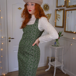 Green Earthy Leaf Vintage Dress | M
