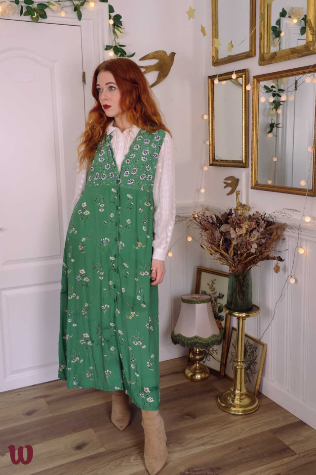 Green Floral 90s Maxi Dress | S/M