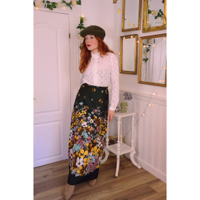 Green Floral Vintage Maxi Skirt | XS