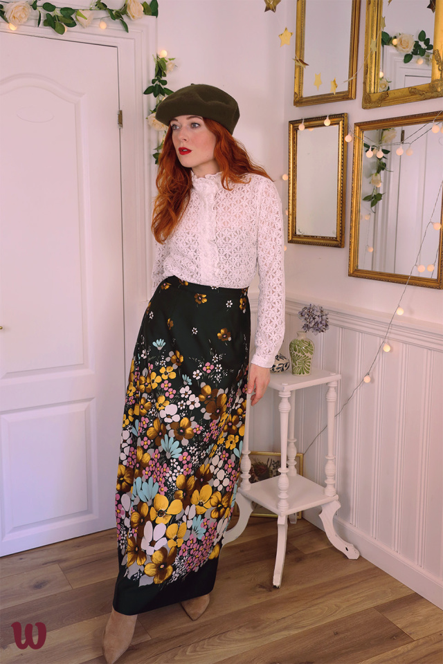 Green Floral Vintage Maxi Skirt | XS