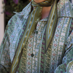 Green Striped Floral Vintage Blouse | L