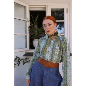 Green Striped Floral Vintage Blouse | L