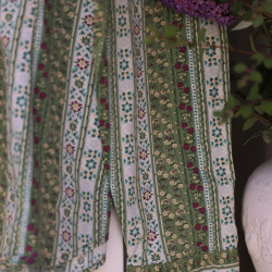 Green Striped Floral Vintage Blouse | L