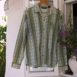 Green Striped Floral Vintage Blouse | L