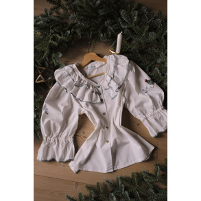 Green Frills Hens Embroidered Vintage Top | M