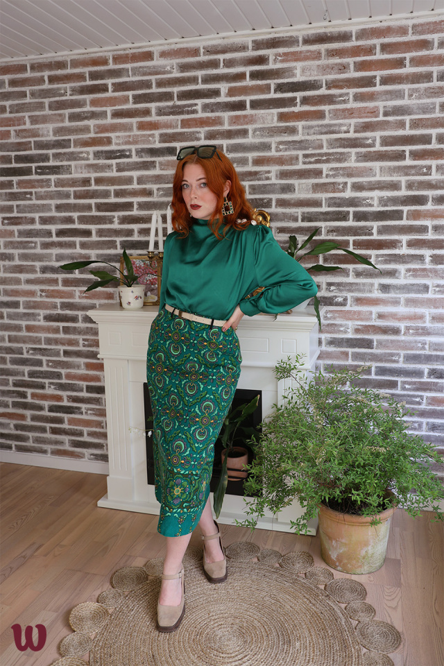 Green Pattern Wool 70's Vintage Skirt | S