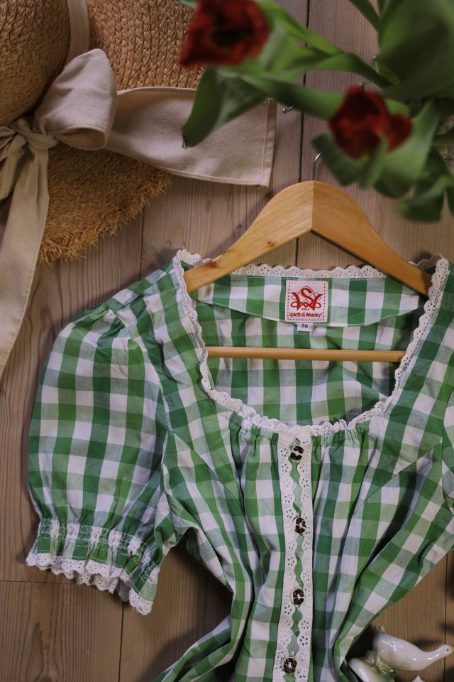 Green Gingham Romantic Vintage Top 