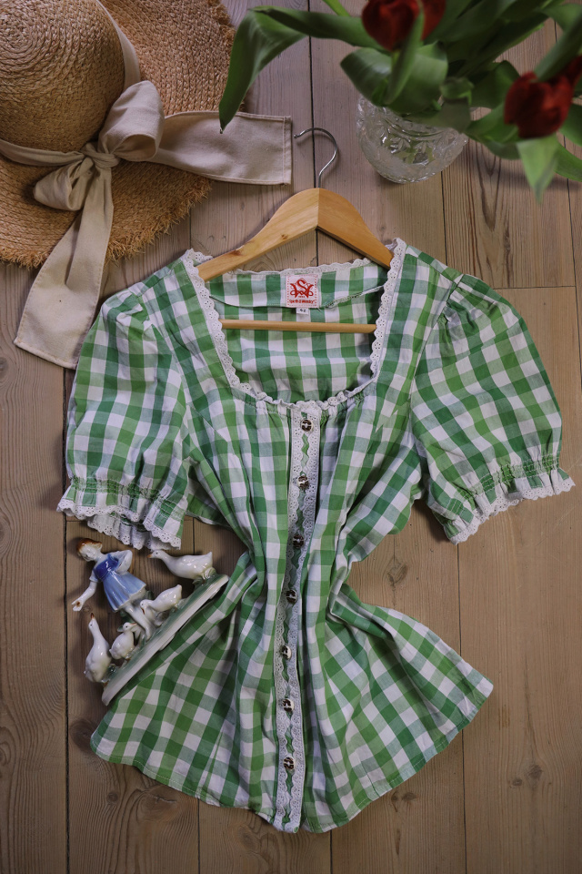 Green Gingham Romantic Vintage Top 