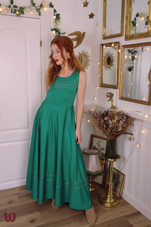 Green Gold Thread Vintage Maxi Dress | S