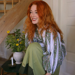 Green Block Print Indien Blouse | S
