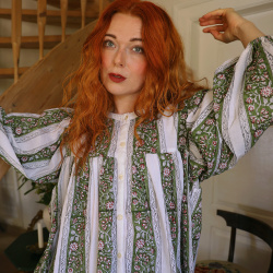 Green Block Print Indien Blouse | S