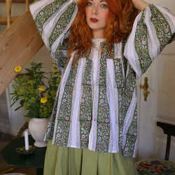 Green Block Print Indien Blouse | S