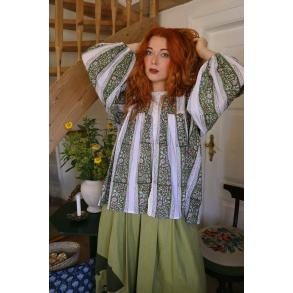 Green Block Print Indien Blouse | S
