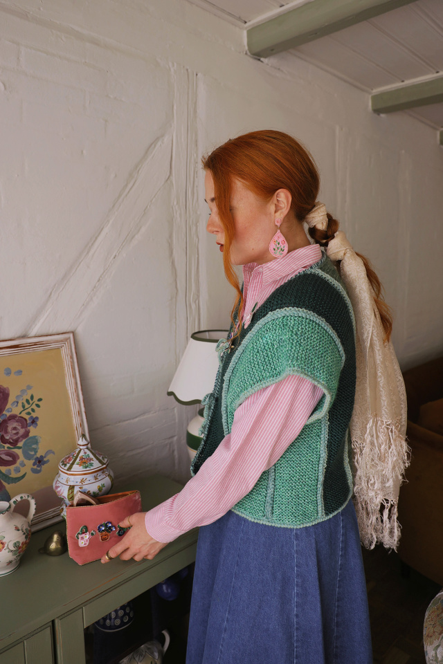 Green Handmade Knitted Vest | M/L