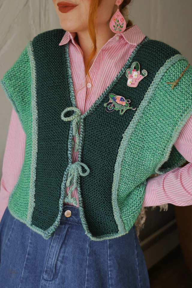 Green Handmade Knitted Vest | M/L
