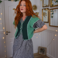 Green Handmade Knitted Vest | M/L