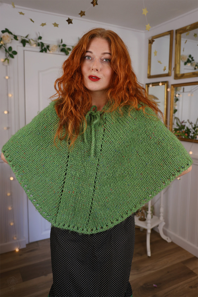 Green Handmade Knitted Poncho 
