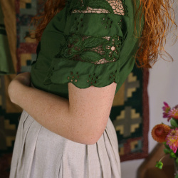 Redyed Green Lace Cotton Vintage Top | S