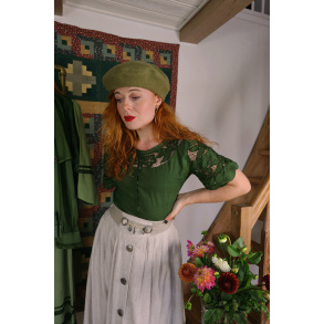 Redyed Green Lace Cotton Vintage Top | S