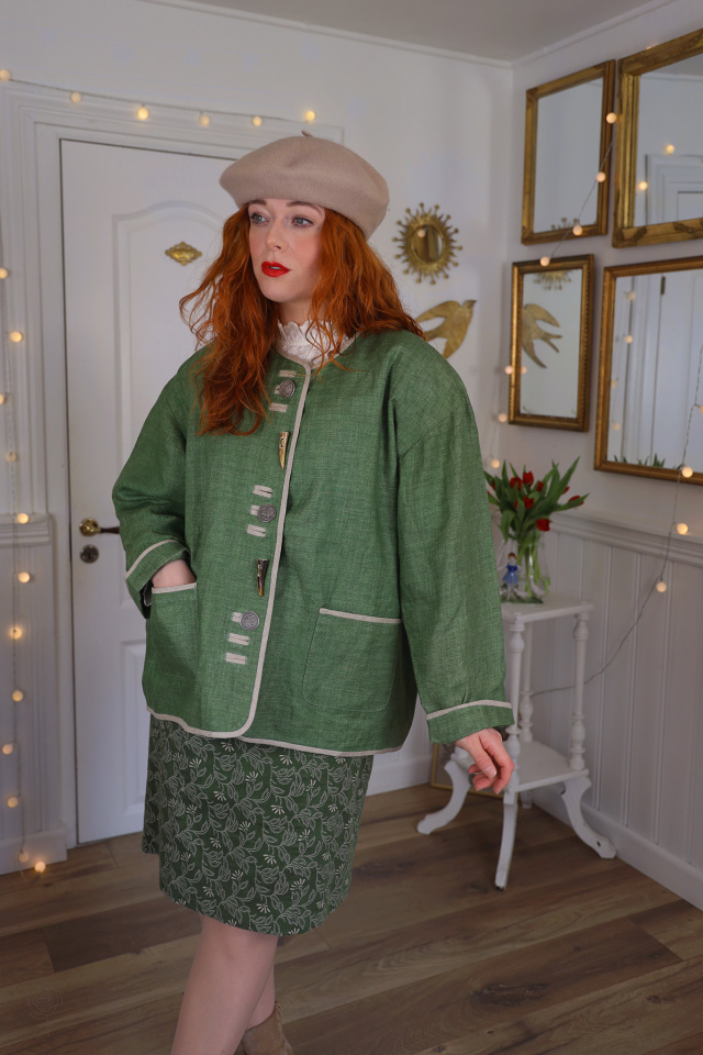 Happy Green Linen Vintage Jacket | L