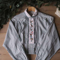 Green Plaid Animal Embroidered Vintage Blouse | M