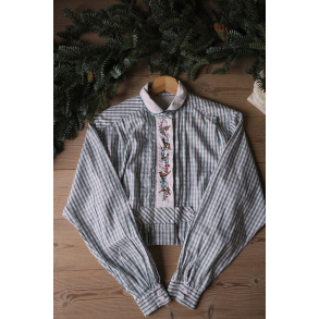 Green Plaid Animal Embroidered Vintage Blouse | M