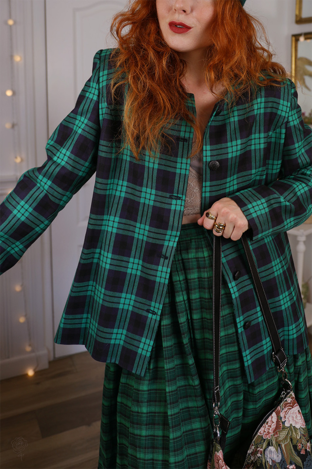 Green Plaid Vintage Blazer Jacket | M/L
