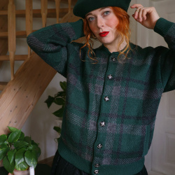 Green Plaid Vintage Cardi Jacket | S/M