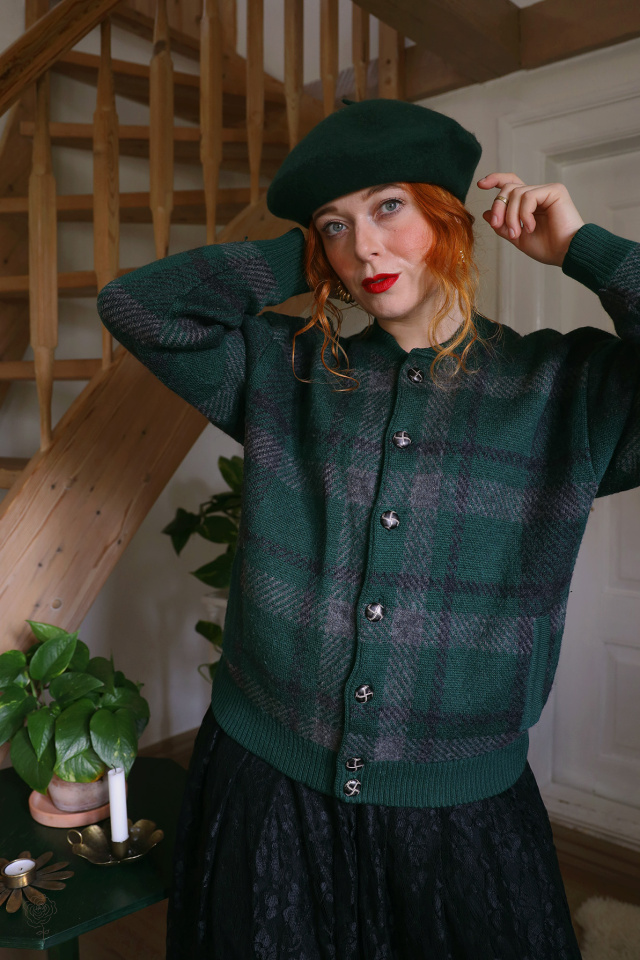 Green Plaid Vintage Cardi Jacket | S/M