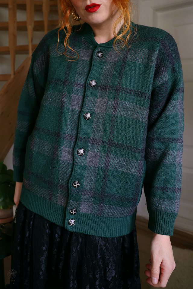 Green Plaid Vintage Cardi Jacket | S/M