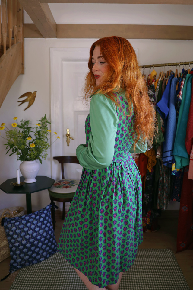 Bomb Green Purple Floral Vintage Dress &amp; Blouse | S
