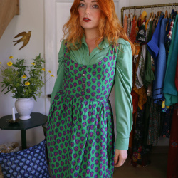 Bomb Green Purple Floral Vintage Dress &amp; Blouse | S