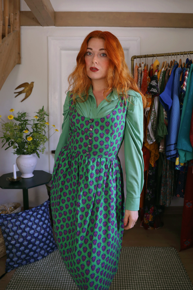 Bomb Green Purple Floral Vintage Dress &amp; Blouse | S