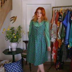 Bomb Green Purple Floral Vintage Dress &amp; Blouse | S