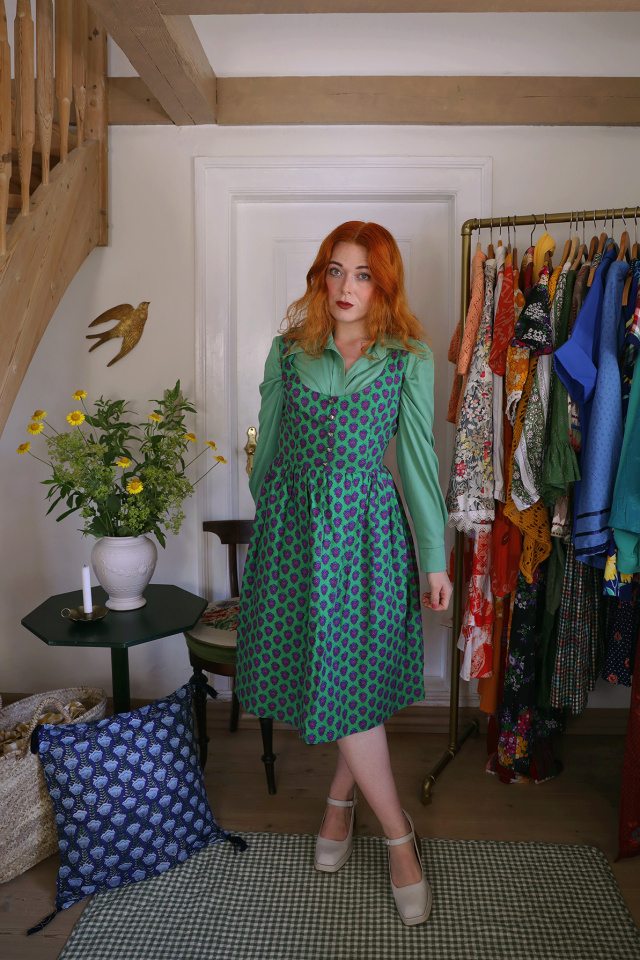 Bomb Green Purple Floral Vintage Dress &amp; Blouse | S