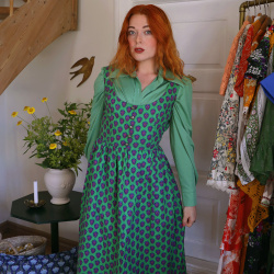 Bomb Green Purple Floral Vintage Dress &amp; Blouse | S