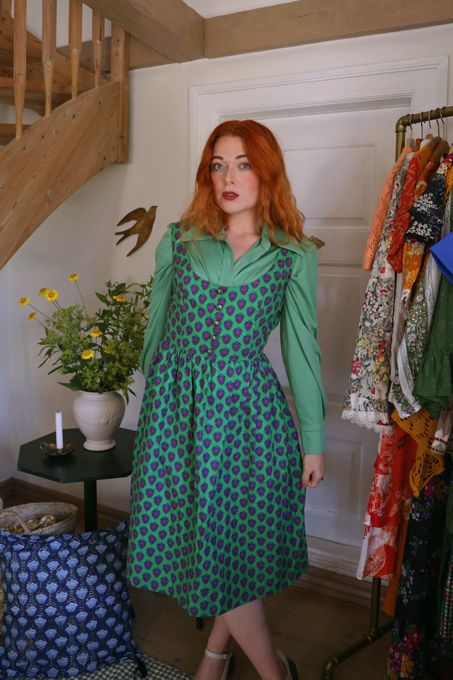 Bomb Green Purple Floral Vintage Dress &amp; Blouse | S