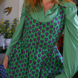 Bomb Green Purple Floral Vintage Dress &amp; Blouse | S
