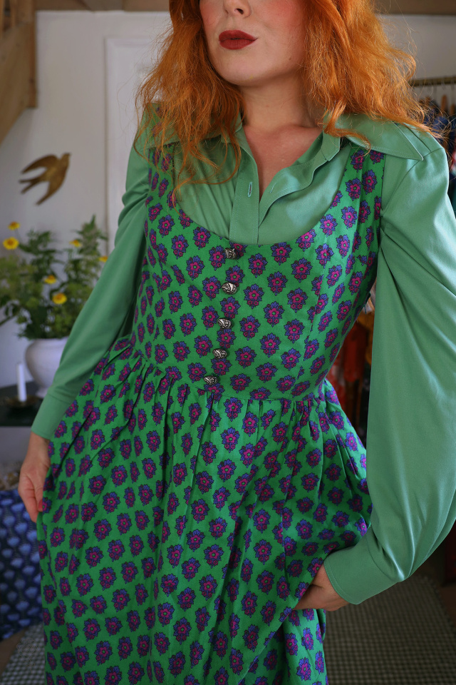 Bomb Green Purple Floral Vintage Dress &amp; Blouse | S
