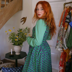 Bomb Green Purple Floral Vintage Dress &amp; Blouse | S