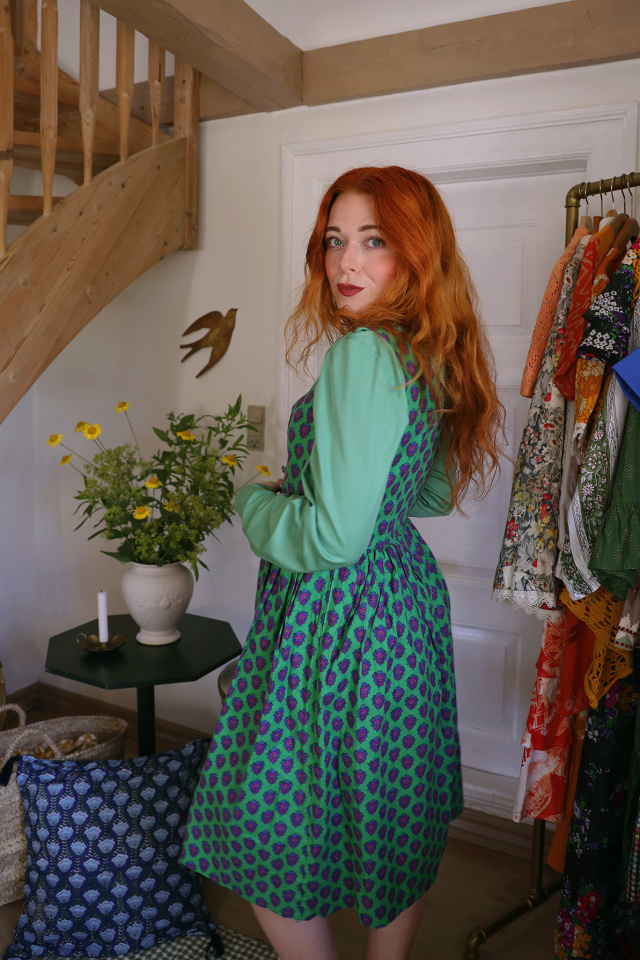 Bomb Green Purple Floral Vintage Dress &amp; Blouse | S