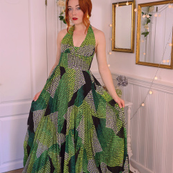 Green Square Graphical 70's Maxi Gown | XS