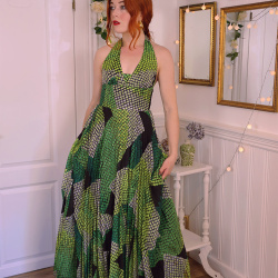 Green Square Graphical 70's Maxi Gown | XS